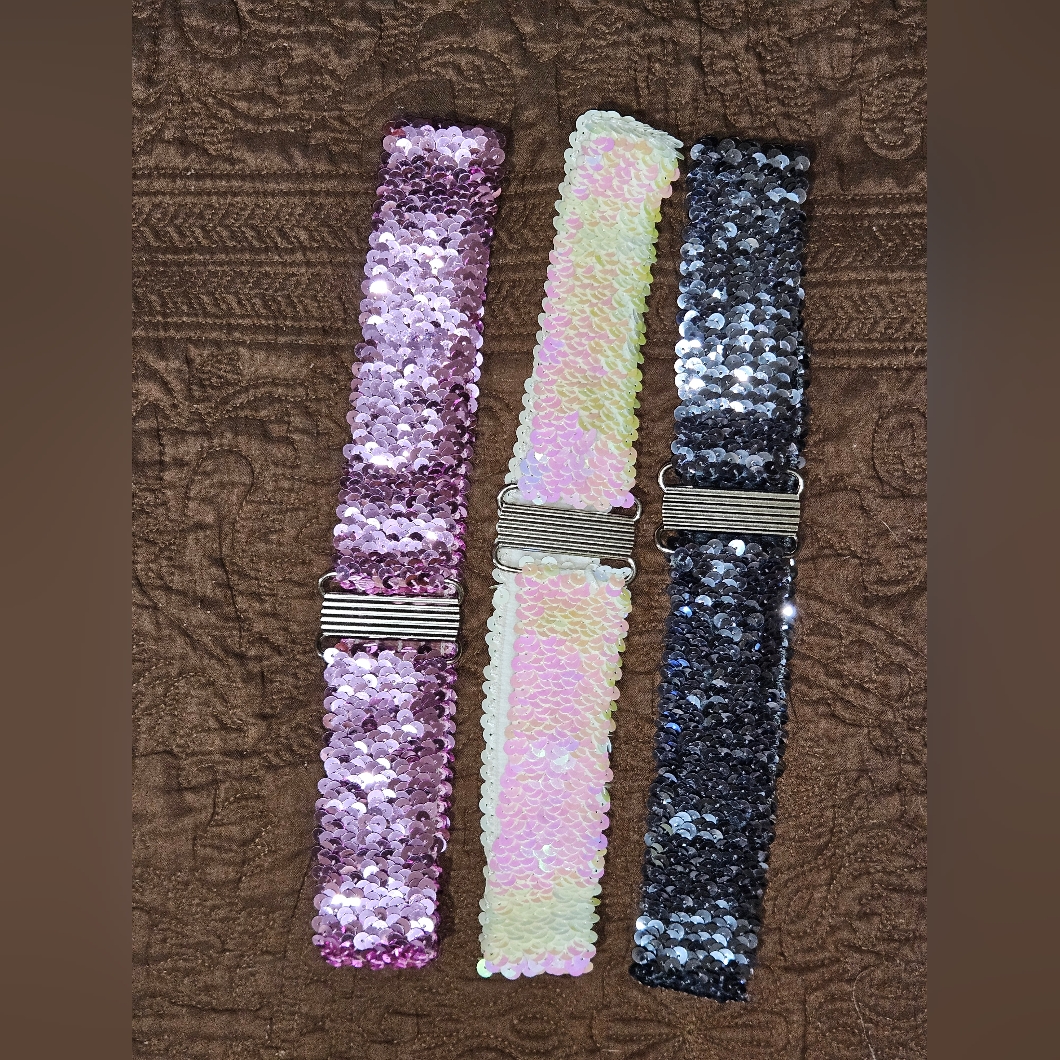 Glitter Wide Waist Belts Interlock Buckles Sequins Decor Stretchy Belts 3pcs